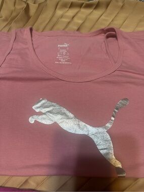 Puma Pink Tank Top with Metallic Silver Puma Cat Logo